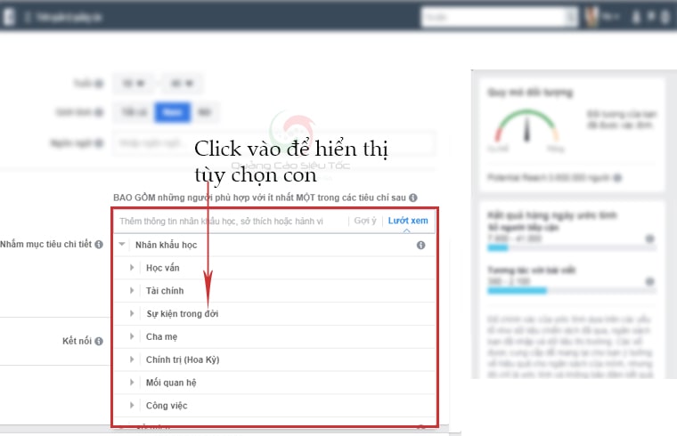 Nhắm mục tiêu trong quảng cáo facebook theo nhân khẩu học