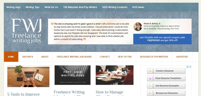 Giao diện trang web Freelance Writing Gigs