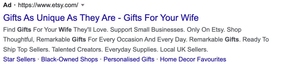 Google ads example_Etsy