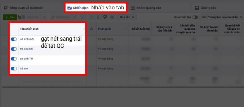 Cách dừng chiến dịch quảng cáo trên Facebook