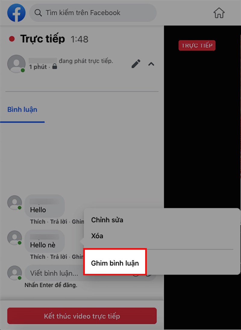 2 cách ghim bình luận livestream Facebook cực nhanh, đơn giản