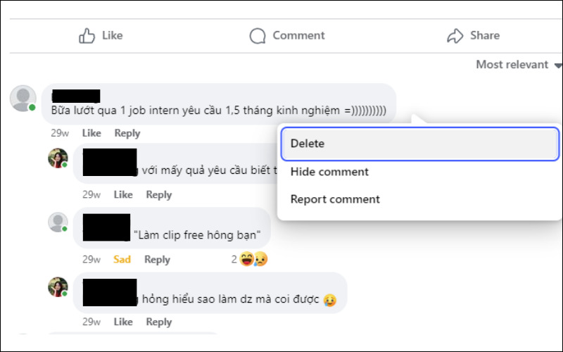 Cách xóa bình luận trên Facebook bằng điện thoại và máy tính