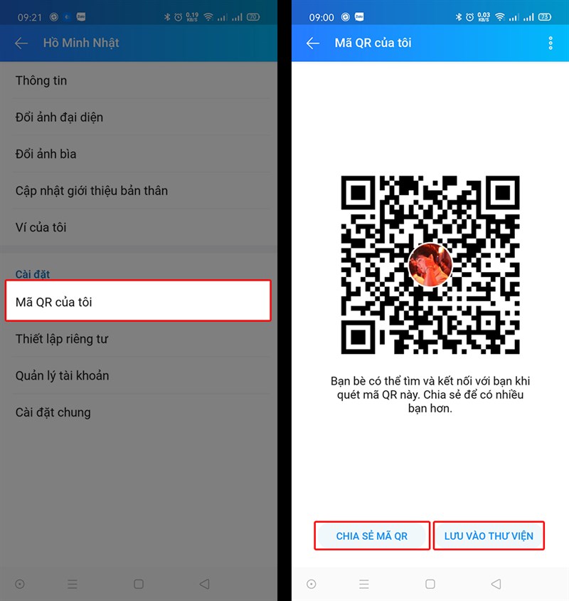 Chọn vào mục Mã QR của tôi và chọn mã QR