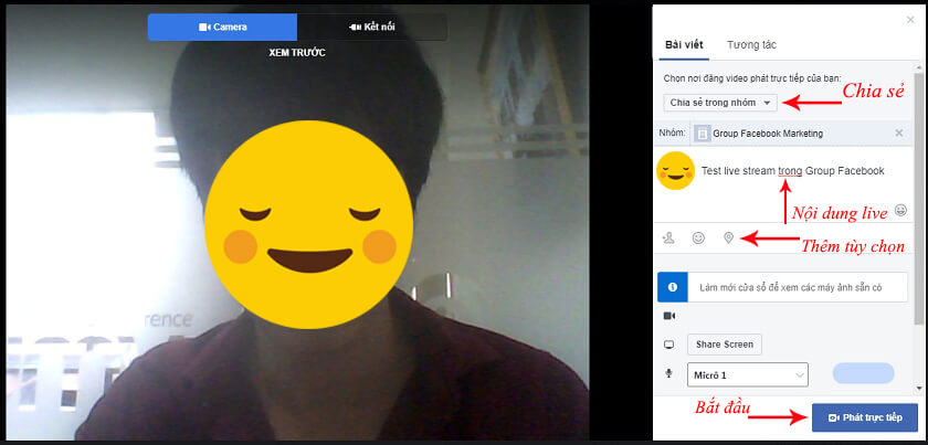 phát video trực tiếp trên group facebook