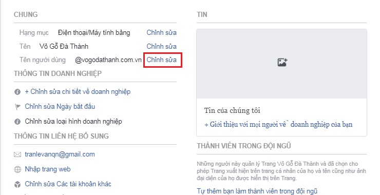 đổi link fanpage