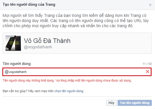 thay đổi url cho fanpage