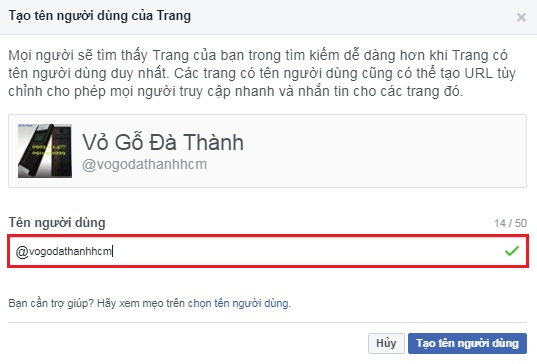 thay đổi url fanpage