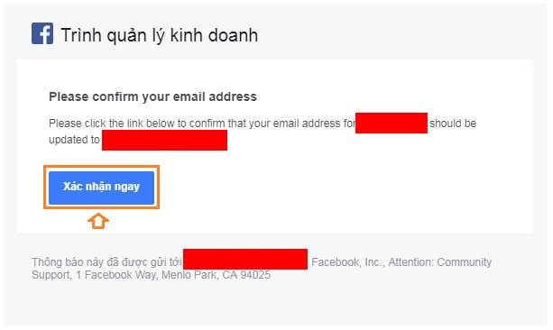 Xác nhận mail Facebook Business