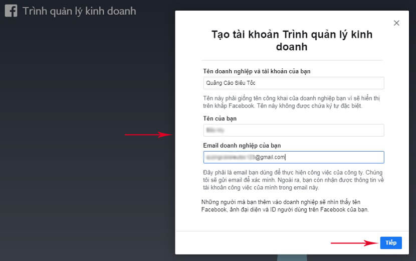 tạo tài khoản facebook business