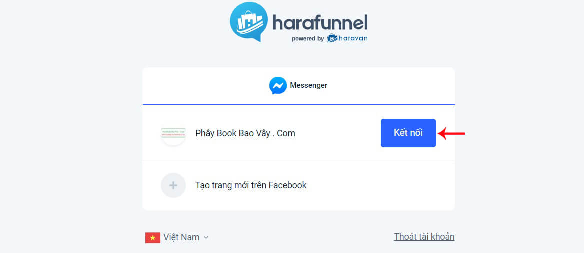 kết nối fanpage với haravan chatbot