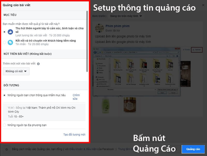 Hoàn tất setup thông tin để quảng cáo Facebook Album 