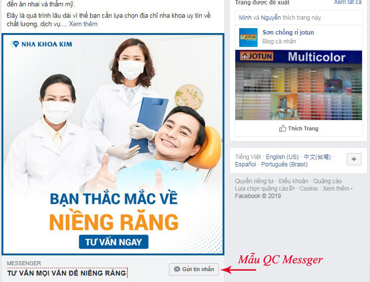 mẫu quảng cáo mesenger facebook