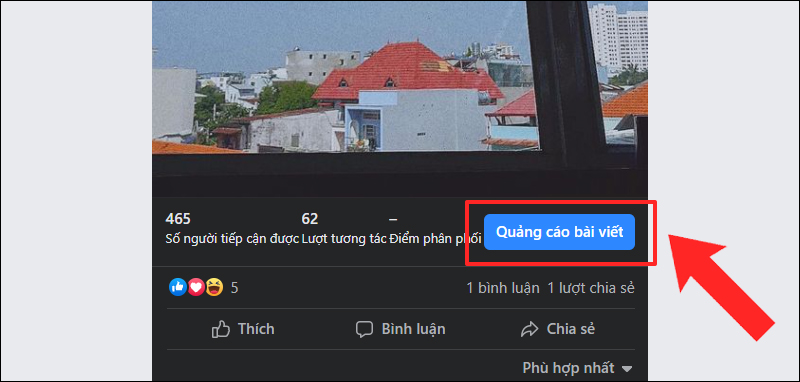 Nhấn nút Quảng cáo bài viết tại bài viết muốn quảng cáo