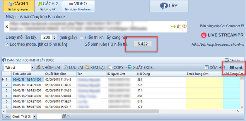 Phần mềm Get comment Facebook