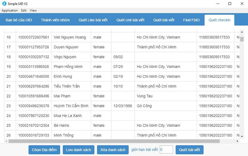 Giao diện phần mềm UID Simple