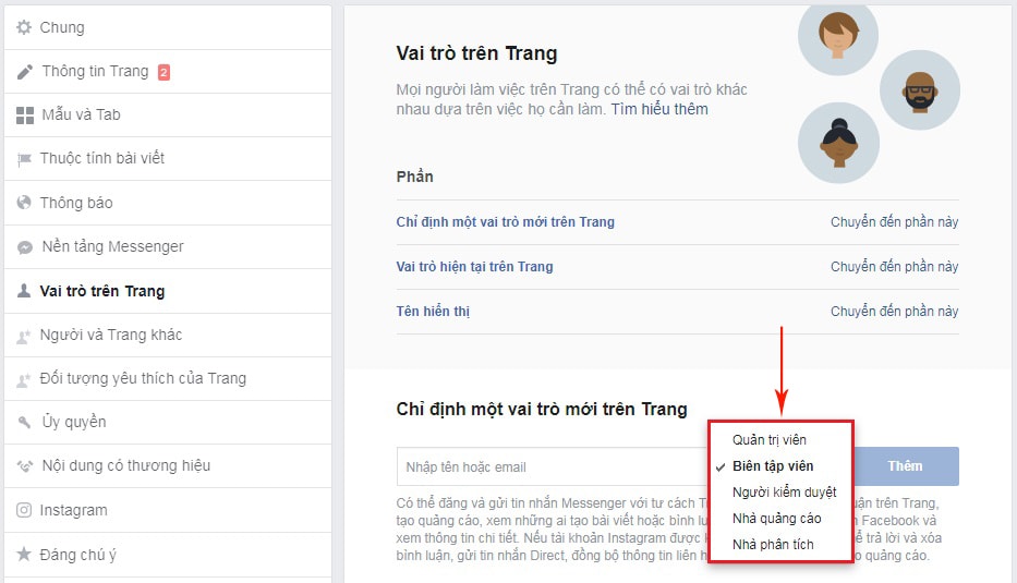 thêm quản trị viên cho fanpage 